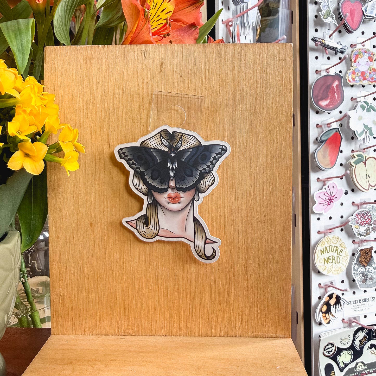 moth woman holographic sticker