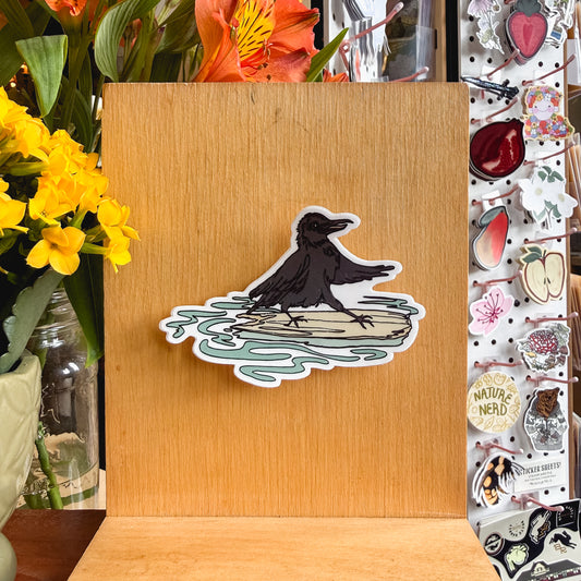 surfing crow sticker
